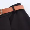 Moda Feminina Casual Versátil Outono Novo Estilo Europeu e Americano Saia Shorts com Cinto Dupla Face
