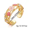 Pulseira e anel vintage europeus e americanos com gotas de óleo e flores, design de luxo leve com pulseira aberta floral colorida vazada cravejada de diamantes