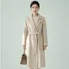 Abrigo de lana de doble cara para mujer, largo por encima de la rodilla, otoño/invierno 2026, cuello de solapa, cintura con cinturón, abrigo de lana de alta gama