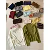 Suéter de punto suave y delicado con cuello semialto fruncido para mujer, nueva camisa base casual de otoño para el trabajo, corte slim.
