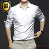 Camisas de Manga Larga para Hombre de Primavera y Otoño, Anti-Arrugas, Sin Planchar, Ropa Formal Profesional, Camisas Elegantes de Seda Helada de Moda, Camisas Negras de Pulgada