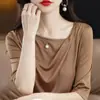 Camiseta de Satén de Triacetato Plisada de Nuevo Estilo Primavera y Verano para Mujer, Diseño Holgado Delgado de Manga Corta, Top de Nicho, Camisa de Aire Acondicionado