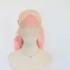 Directo del fabricante: peluca rosa, larga, ondulada, con frente de encaje 13x4 hecha de fibra sintética de alta temperatura