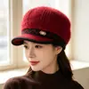 Gorro de invierno para mujer de pelo sintético de conejo para madres, gorro de lana tejido cálido y grueso para mediana edad y ancianos, gorro de abuela a prueba de frío y viento