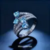 Anillo de Plata de Ley S925 de Moda Europea y Americana Transfronterizo Moissanita Azul de 2 Quilates Lujo Accesible de Nicho Anillo Personalizado Anillo de Boda