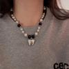 Collar de cuentas negras de piedra lunar con grietas de hielo, diseño de acero de titanio, collar casual sin género, cadena de clavícula con personalidad de hip hop
