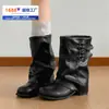Botas Sapatos Femininos Outono Novo Retro Botas de Salto Bloco Botas Curtas Bico Redondo Salto Grosso Botas de Montaria Versátil Emagrecedoras Botas para Calças