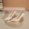 Zapatos de Boda de Tacón de Aguja Xiuhe Estilo Chino para Mujer, Plataforma Impermeable, Lazo, Lentejuelas, Tacones Altos, Boca Baja, Zapatos de Temperamento para Mujer