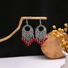 Aretes Redondos Huecos de Estilo Étnico Retro Europeo y Americano Estilo Bohemio Atracciones Turísticas Aretes de Borla Turquesa para Mujer