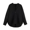 Atacado de Roupas Femininas Transfronteiriças Estilo Europeu e Americano Primavera Nova Moda Gola V Fenda Pulôver Manga Longa Solta Camisa Top