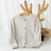Chaqueta cárdigan de punto con estampado de lunares y oso, cuello redondo, 100% cachemira, para niños y niñas, suelta, simple y versátil