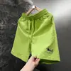 Calça Bermuda Casual Esportiva Masculina Estilo Coreano Preguiçoso Bordada Cachorrinho 2026 Verão Fina Secagem Rápida Slimming Gaze Bolha Comprimento Joelho