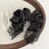 Elástico Elegante y de Moda con Encaje y Mariposa de Pedrería 3D Pétalo para Recoger el Cabello Suavemente la Cola de Caballo para Mujeres