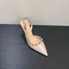 Sapatos Salto Agulha Bico Fino com Rebites, Sapatos Femininos Estilo Socialite Coreano, Sandálias Fechadas Novas Primavera e Verão, Sapatos de Salto Alto Estilo Francês