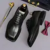 Zapatos de cuero para hombre con punta cuadrada, piel de vaca genuina, calzado formal de negocios, zapatos para novio de boda, Oxford marrón, estilo británico, zapatos de hombre de alta gama
