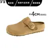 Versão em couro dos sapatos Birkenstock ultra macios de sola grossa para mulheres, tamancos slip-on de bico fechado sem salto, sapatos casuais preguiçosos