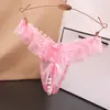 Tanga de Encaje Sexy de Cintura Baja Tentación Transparente con Abertura en la Entrepierna Pantalones de Masaje con Perlas Sexy para Mujer Pantalones T Calientes Gratis