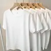Camiseta Básica de Algodão Pura Branca de Manga Curta para Mulheres, Cor Sólida Gola Redonda Top Básico de Verão