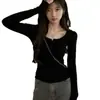 Camisa Social Elegante, Doce e Picante, de Manga Longa, com Botões, para Mulheres, Novo Estilo de Primavera, Top Preto Justo
