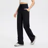 Calça Esportiva Drapeada Chaijue para Mulheres, Perna Larga Leica Cintura Alta Casual para Exterior, Calça de Fitness Yoga Escovada de Alta Elasticidade