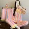 Yunduo Algodón Nuevo Lindo Pijama para Mujer 2026 Verano Delgado Manga Corta Conjunto de Tres Piezas Dibujos Animados Pony Ropa de Casa Disparo Real