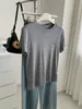 Camiseta tipo mascarilla suave y amigable con la piel de Lyocell Tencel para mujer, elegante y versátil, adelgazante, cuello redondo, hombros normales, mangas cortas, Verano 2026