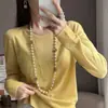 Atacado Transfronteiriço Primavera e Outono Novo Estilo Lã Sintética Gola Redonda Feminino Manga Longa Tricô para Usar por Baixo e por Cima Camisa Básica Versátil