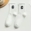 Calcetines Deportivos Anti-Olor Letra C Media Pantorrilla para Estudiantes, Versátiles de Moda Color Sólido Largos para Hombres y Mujeres, Calcetines de Otoño e Invierno, Cómodos