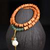 Pulsera de Doble Círculo de Secoya para Hombres y Mujeres Pulsera de Estilo Nacional para Pareja Colgante de Loto Cuentas de Buda Wen Play Rosario de Madera de Mano