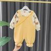 Macacão infantil para menina estilo western outono e inverno 0 roupas infantis 3 roupas infantis menina de um ano conjunto de duas peças forrado com fleece