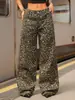 Venta Directa de Fábrica de Jeans Casuales de Pierna Ancha para Mujer con Estampado de Leopardo, Envío Directo de una Pieza desde la Fábrica de Origen