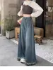 Jeans Retro de Talla Grande con Dobladillo Deshilachado para Mujer Primavera y Otoño Cintura Alta Efecto Adelgazante Diseño Holgado Pierna Recta Ancha Pantalones de Pata de Elefante