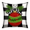 Capa de Almofada de Natal da Amazon com Carro Decorativo de Xadrez e Elementos de Árvore de Natal, Almofada Lombar Decorativa para Atmosfera de Sofá