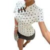 Cheongsam Feminino Retro de Verão Novo Estilo Europeu e Americano com Bolinhas Gola Alta Manga Curta Botões Slim Fit Top Garota Spicy Atacado