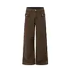 Calças boca de sino largas lavadas para homens, estilo de rua americano, workwear vintage lavado e desgastado, calças de perna larga com punho, cor sólida