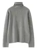 Novos estilos de outono e inverno: Camada base gola alta 100% cashmere puro, suéter de malha quente de cor sólida com mangas compridas para mulheres
