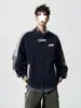 Sudadera con capucha de retazos de bloques de color americano con cremallera y cuello alto para hombre, Otoño Invierno, Holgada, Chaqueta de Béisbol, Cárdigan, Top