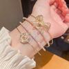 Pulsera Abierta de Doble Capa Flor de Circonita Francesa, Lujo Ligero, Gama Alta, Pulsera Exquisita, Moda Diaria, Pulsera Versátil para Mujer