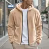 Jaqueta masculina quente europeia e americana transfronteiriça, com capuz de fleece dupla face, cor sólida, com zíper, casaco casual versátil