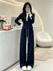 Traje deportivo casual a la moda para mujer, estilo coreano de otoño, conjunto de dos piezas de top corto ajustado de alta gama y pantalones de pierna ancha