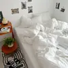 Nuevo Conjunto de Cuatro Piezas para Dormir de Algodón Lavado para Bebés y Madres Conjunto de Tres Piezas para Dormitorio de Estudiantes Color Sólido Sábana Funda de Edredón en