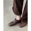 Sapatos Mocassins Vintage Chuyuji Estilo Old Money com Pregas para Mulheres, Sapatos de Couro Versáteis com Salto Grosso para Commuter Britânico