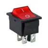Interruptor basculante KCD4, 31*25mm, com pinos de ferro, 4 pinos, com luz indicadora, 250V, interruptor de alimentação basculante vermelho
