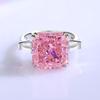Anel de prata esterlina S925 com alto teor de carbono e diamantes em água-marinha, corte quadrado de princesa com flor de gelo, anel de diamante de simulação, joia de moda leve e luxuosa europeia e americana