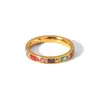 Popular Europeu e Americano Luxo Leve Exquisito Anel Arco-Íris Aço Inoxidável Banhado a Ouro Inlaid Zircônia Anel de Flor para Mulheres