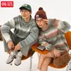 Suéter Redondo de Satén Teñido con Degradado Personalizado para Hombre, Chaqueta de Punto Casual Rayada Estilo Japonés para Otoño e Invierno