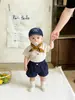 Conjunto de Algodón Puro para Bebé de Verano, Camiseta Elegante de Manga Corta Fina para Niño Pequeño, Pantalones Cortos Casuales Versátiles para Bebés y Niños Pequeños en Verano