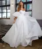 Vestido de novia estilo francés sin tirantes con mangas abullonadas abullonadas, satén liso de color sólido con un dobladillo grande, vestido de novia principal con un toque de alta gama para la ceremonia