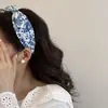 Faixa de Cabelo Azul Floral Pequeno Retrô Estilo Pastoral para Mulheres, Nova Faixa de Cabelo Larga com Nó para 2025