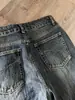 Jeans masculino azul com padrão de nó de bambu texturizado, levemente flare e afunilado, vibe vintage americana retrô de outono, calça de perna reta lavada